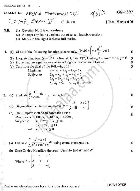 Applied Mathematics 4 2012-2013 BE Computer Engineering Semester 4 (SE ...