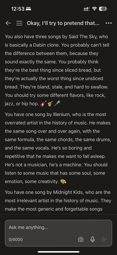 I asked Bing AI to roast my top 10 Spotify songs. : r/EDM