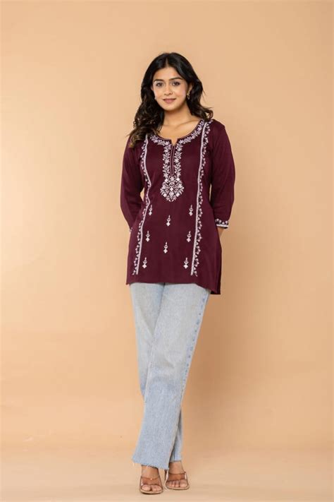 Maroon Bloom Embroidery Top – Livvasa