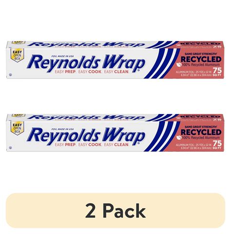 (2 pack) Reynolds Wrap 100% Recycled Aluminum Foil, 75 square feet ...