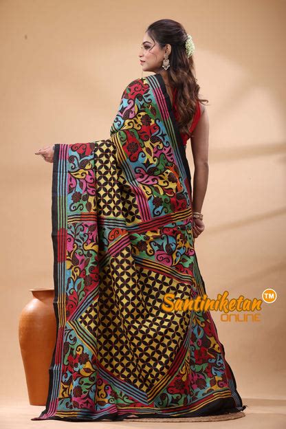 Pure Bangalore Silk Kantha Stitch Saree – Santiniketan Online