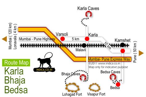 Route map to Bhaja,Karla and Bedse caves