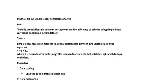 R Practicals: Simple & Multiple Linear Regression Analysis - Studocu