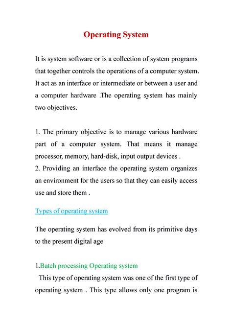 Operating System and its types - Operating System It is system software ...