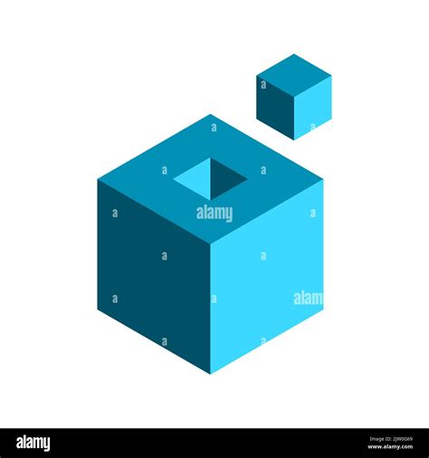 3D cube with small part outside. Missing piece idea. Isometric box with ...