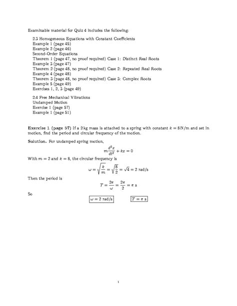 Quiz 4 Study Notes: Homogeneous Equations & Vibrations - Studocu