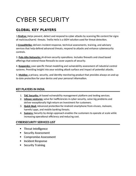 Cyber Security - CYBER SECURITY GLOBAL KEY PLAYERS 1: Helps prevent ...