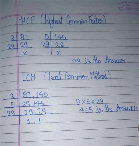 Find the hcf and lcm of 87& 145 - Brainly.in