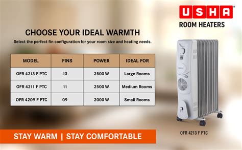 Usha OFR 13 Fin 2900 Watt 4213 F PTC Room Heater with Fan Heater (White ...