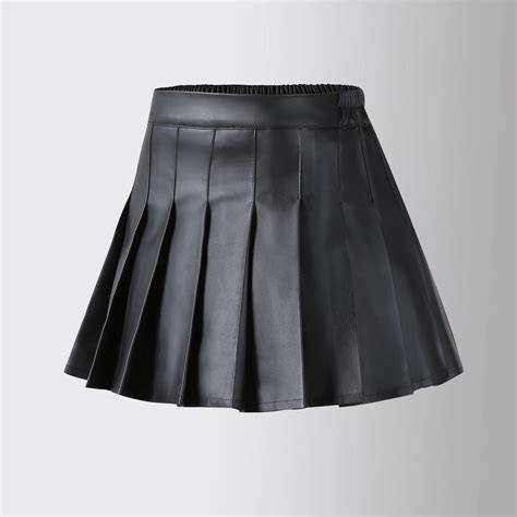 Teen-Girls-Leather-Skirt-Four-Seasons-High-Waist-Black-A-Line-Pleated ...