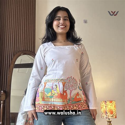 White Folk Art Printed Corset Back Short Kurti – Walusha