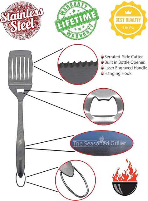 TheSeasonedGriller Extra Long Heavy Duty BBQ Grill Tools Set - 3 Piece ...