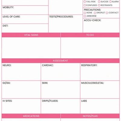 Buy Printable 4 Patient Nursing Report Sheet Template Four Patient Med ...