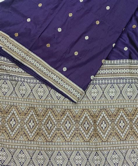 Russian violet offwhite silk handwoven assam saree – GoSwadeshi