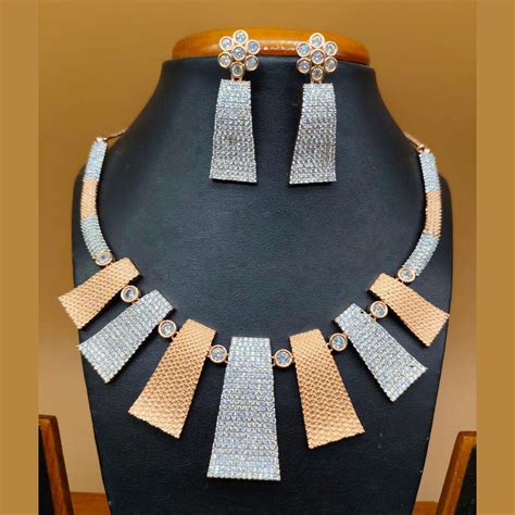 Jain Jewellers 2 Tone Plated American Diamond Necklace Set – JewelEMarket