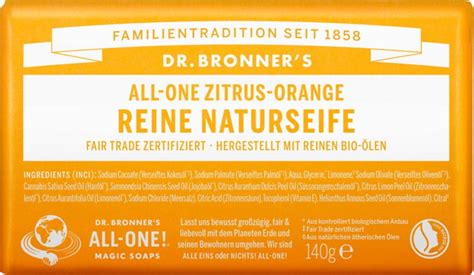Dr. Bronner's Bar Soap Zitrus-Orange, 140 g - Ecosplendo Onlineshop