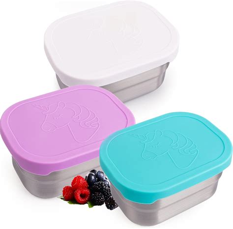 Set of 3 Stainless Steel Kids Lunch Box Containers - Handy, Leakproof ...