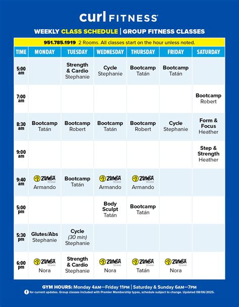 Riverside Class Schedule