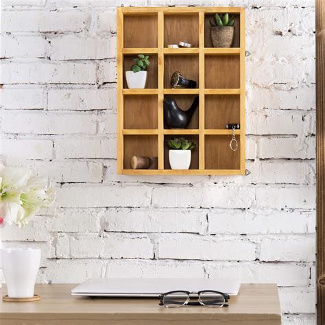 Buy MyGift Wood Shadow Box 16x12, Wall Mounted Display Shelf with 12 ...