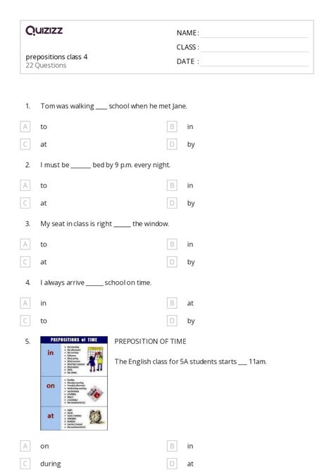 50+ Prepositions worksheets for 4th Class on Quizizz | Free & Printable
