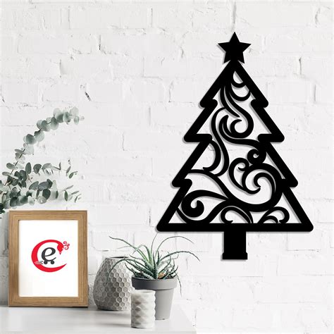 "Christmas Tree" Black Engineered Wood Wall Art Cutout, Ready to Hang ...