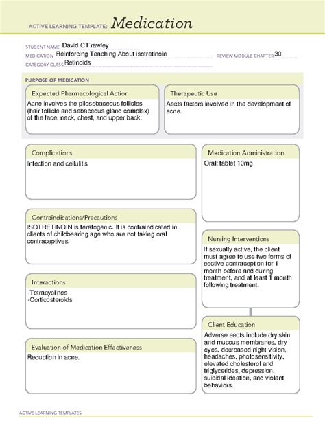 Isotretinoin Ati Medication Template