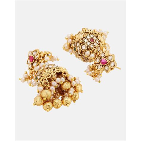 Buy Fabindia Women Pearl Metal Multi Stone Jhumka Earrings Online