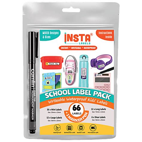 Buy Insta Labels Writeable Waterproof Kids School Label Pack With ...