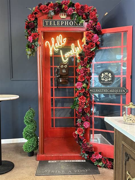 London Theme Red Phone Booth with Flowers