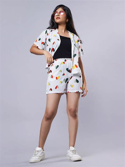 TeenTrums Girls Heart Print Co-ord Set - White | TeenTrums