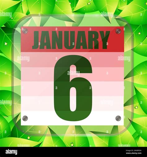 January 6 icon. Calendar date for planning important day with green ...