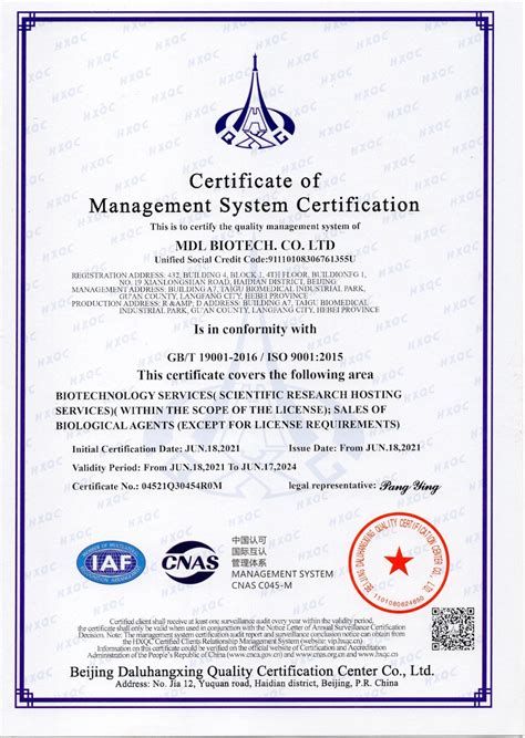 MDL通过ISO9001认证！_北京百奥思科生物医学技术有限公司