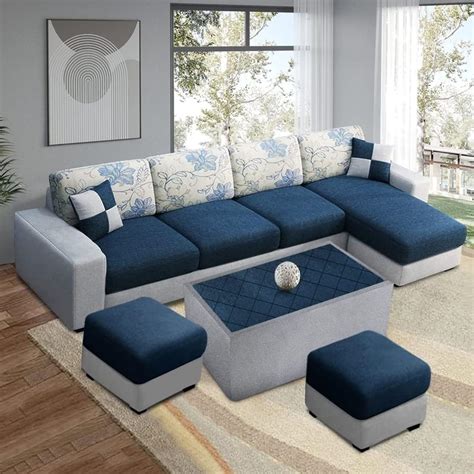 Sleepify Fabric 8 Seater RHS L Shape Sofa Set with Centre Table & 2 ...