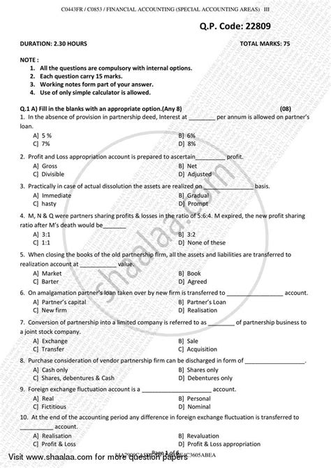 Financial Accounting Paper– 3 (Special Accounting Areas) 2017-2018 B ...