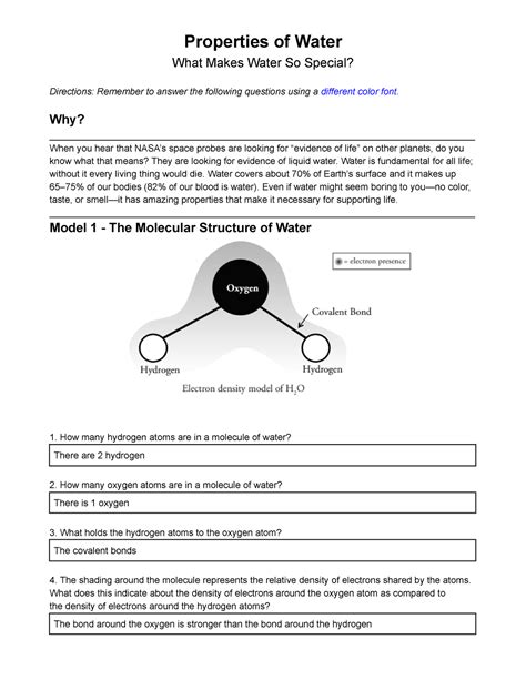 01 Pogil Properties of Water - Properties of Water What Makes ... - Worksheets Library