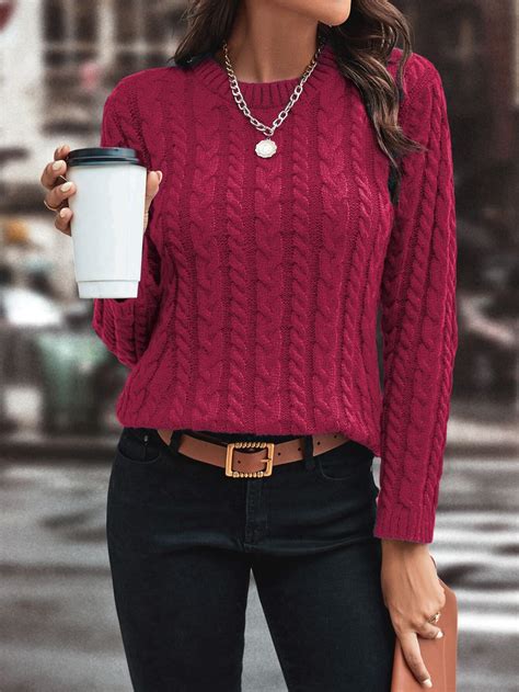 Solid Cable Knit Sweater | Cable knit sweater womens, Business casual ...