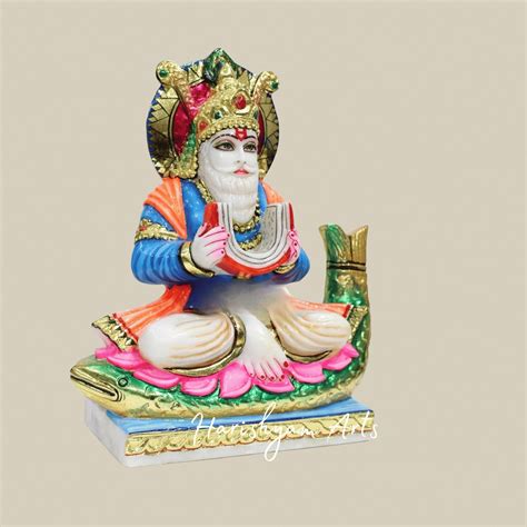 12" Bhagwan Jhulelal Ji Murti In White Marble For Temples And Sacred S