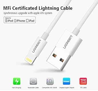 UGREEN APPLE MFI CERTIFIED LIGHTNING TO USB A MALE COMPATIBLE CABLE FOR ...