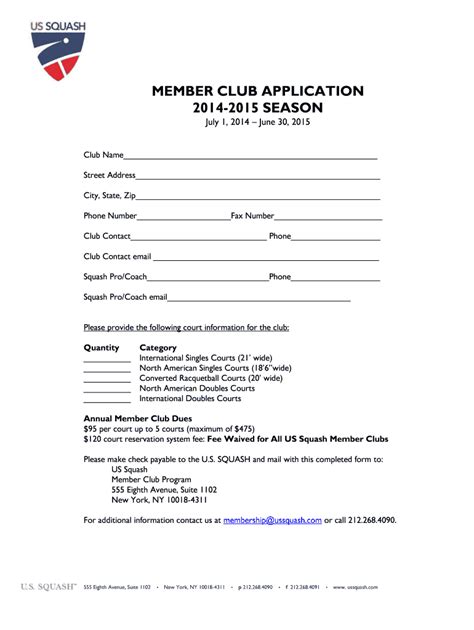 Fillable Online MEMBER CLUB APPLICATION 2014-2015 SEASON Fax Email ...