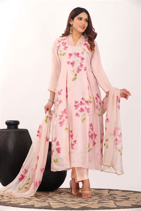 Best Hand Painted Rose Gold Colour Anarkali frock Suit Set Online For ...