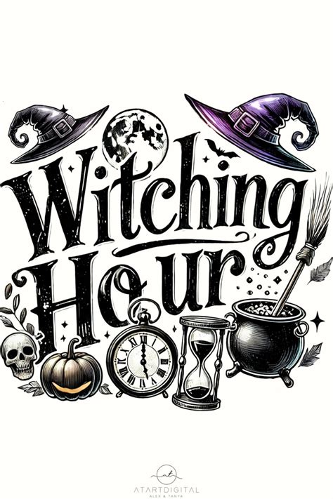 Witching Hour, Retro Halloween PNG for Printable Art and T-shirt ...