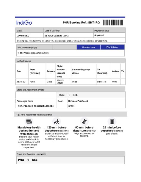 E Tkt-Pradeep raosaheb Ambre - PNR/Booking Ref.: SMT1RQ Status Date of ...