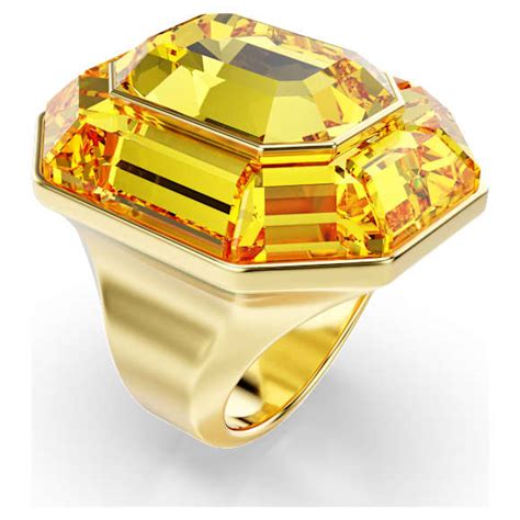 Lucent cocktail ring, Octagon shape, Yellow, Gold-tone plated | Swarovski