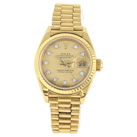 Ladies Rolex 18k Presidential Bracelet Watch Solid Gold Diamond Dial ...