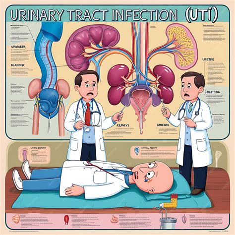 Urinary Tract Infection UTI Medical Concept with Tiny Doctors and Sick Patient on Mri Characters ...