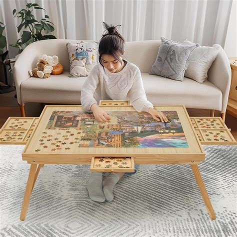 Amazon.com: HALLYBEE Puzzle Table 1500 Pieces Wooden Puzzle Board with ...