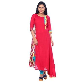 Buy Payal Womens A-line Rayon Kurti with 3/4th Sleeves featuring Round ...