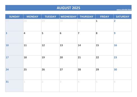 August 2025 calendar -Calendar.best