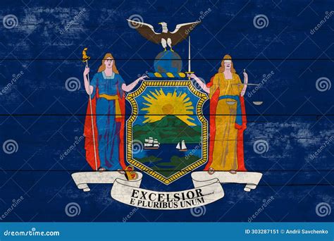 New York State Flag on a Wooden Surface. Banner of the Grunge New York ...