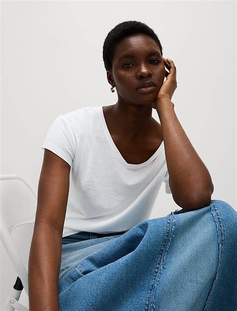 Buy Linen Blend V-Neck Regular Fit T-Shirt at Marks & Spencer